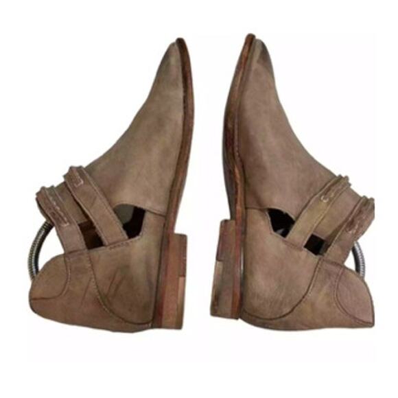Free People Tan Distressed Braeburn Split Shaft Double Buckle Ankle Boots 39 - Picture 3 of 7
